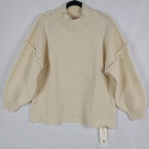 NEW Saodimallsu Women's Cream Oversized Batwing Sweater Puff Long Sleeve Size S